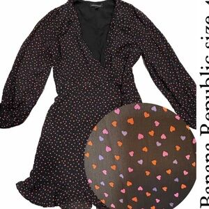 Banana Republic Women's All Over Heart Print Ruffle Wrap Dress MSRP $160 Size 14